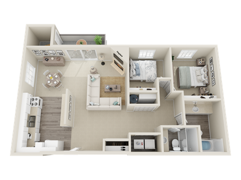 Floor plan for 2 beds, 2 baths, 1109 sqft